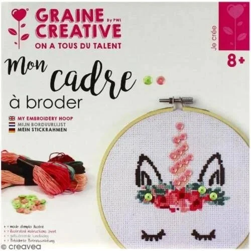 Kit tambour à broder licorne en bois Graine Créative – Kit broderie DIY enfant