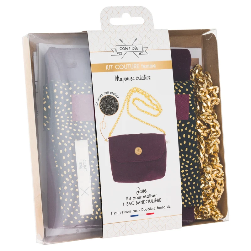 Kit Couture Sac Bandoulière “Jane” – Sac Velours & Chaîne Dorée DIY