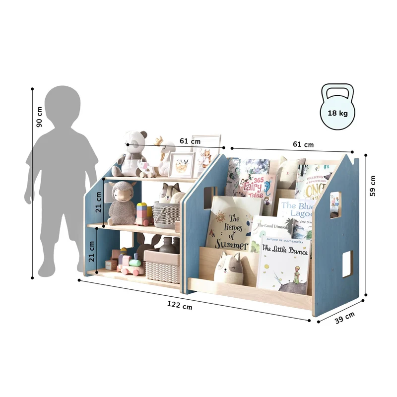 Ensemble - Bibliothèque enfant + Étagère à jouets - Couleur bleu clair / rose