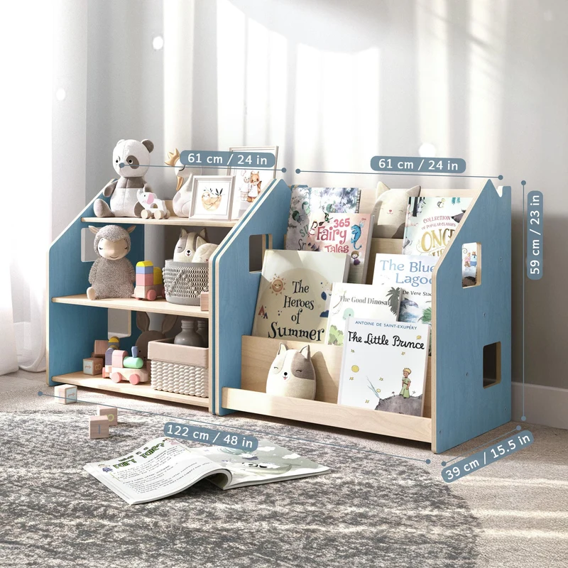 Ensemble - Bibliothèque enfant + Étagère à jouets - Couleur bleu clair / rose