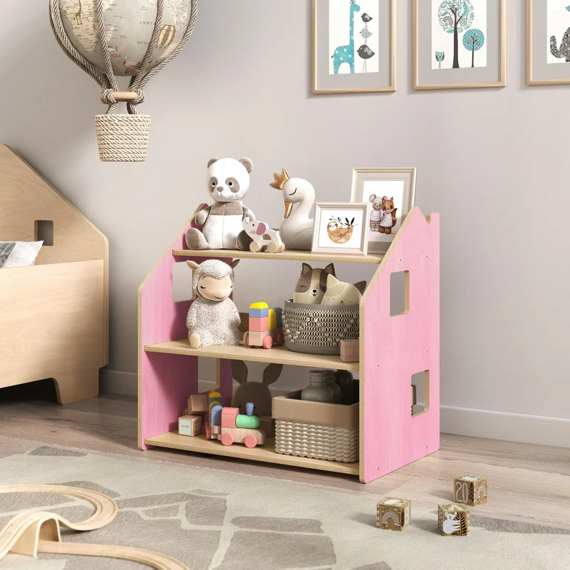 Ensemble - Bibliothèque enfant + Étagère à jouets - Couleur bleu clair / rose