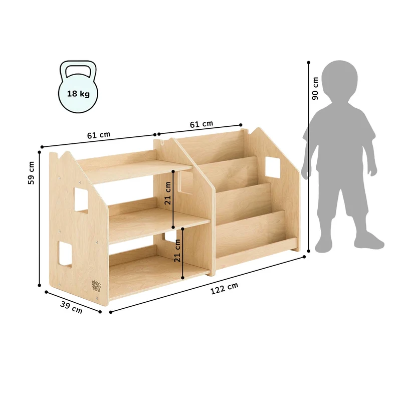 Bibliothèque + étagère à jouets + Table enfant avec 2 chaises, Ensemble BusyKids
