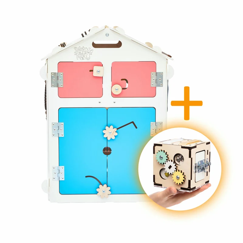 Ensemble - Busy board maisonnette blanche et cube interactif