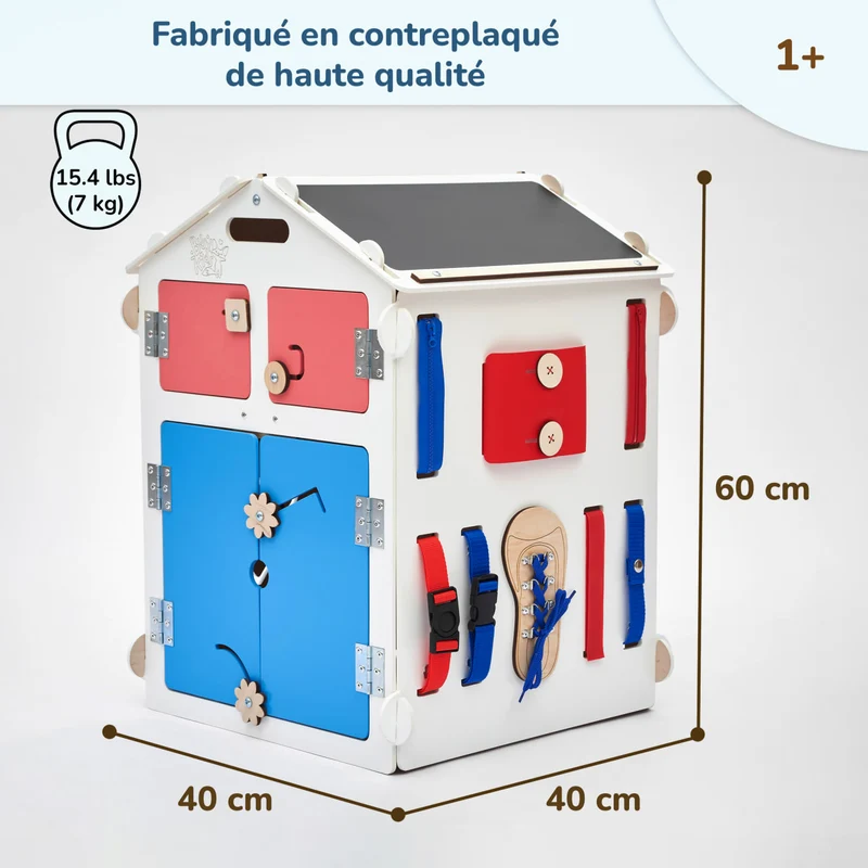 Busy board Maisonnette éducative en bois - blanche