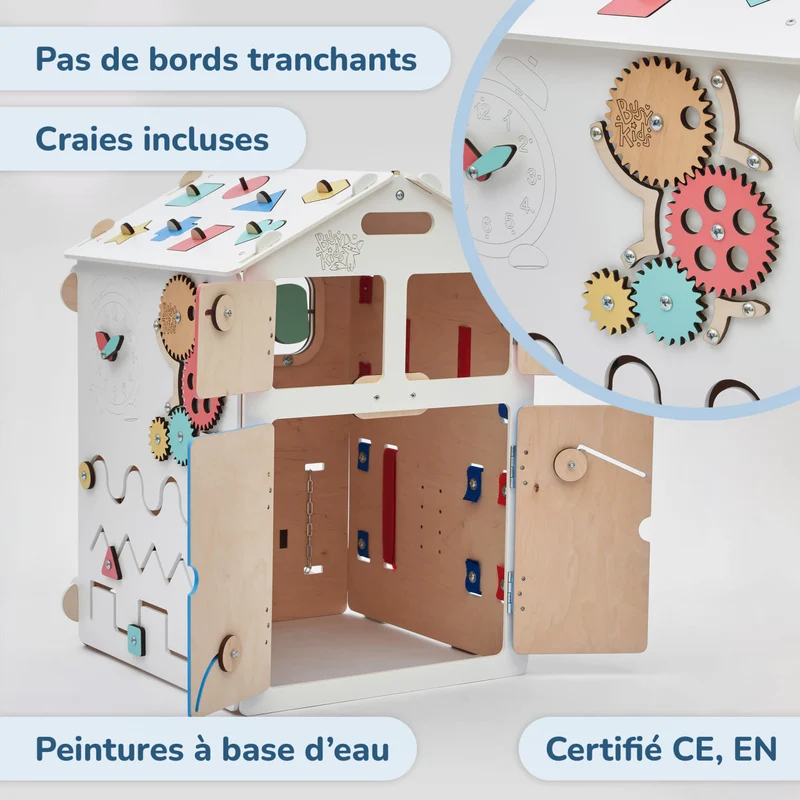 Busy board Maisonnette éducative en bois - blanche