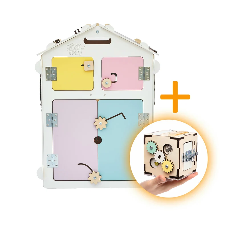 Ensemble - Busy board maisonnette blanche et cube interactif