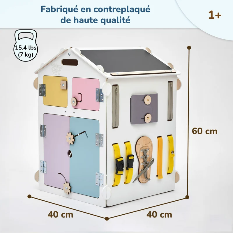 Busy board Maisonnette éducative en bois - blanche