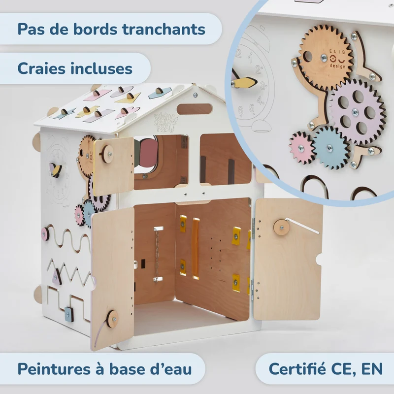 Busy board Maisonnette éducative en bois - blanche