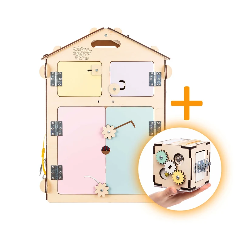 Ensemble - Busy board maisonnette natura et cube interactif