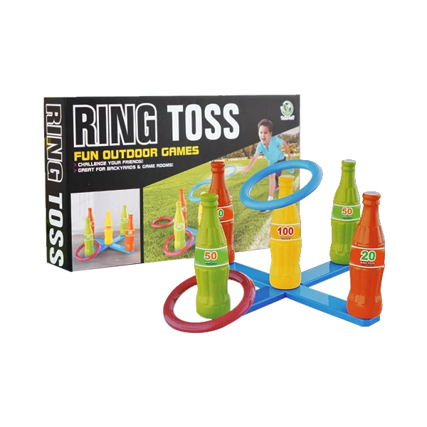 Jeu de lancer d'anneaux avec des bouteilles colorées