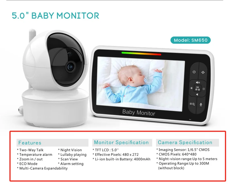 SM650 5-Inch No-WiFi Baby Monitor with Camera