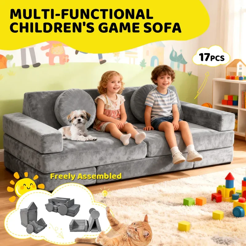 17pc Modular Kids Play Sofa Toddler Couch High Density Foam Play Block