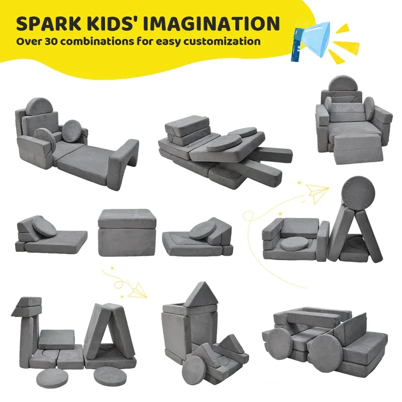 17pc Modular Kids Play Sofa Toddler Couch High Density Foam Play Block