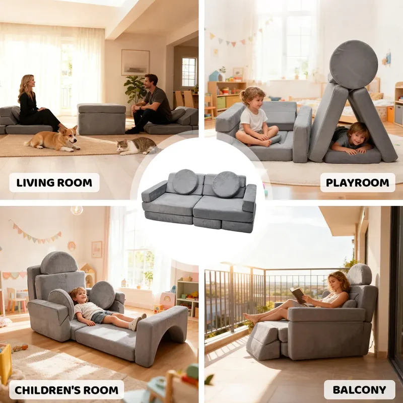 17pc Modular Kids Play Sofa Toddler Couch High Density Foam Play Block