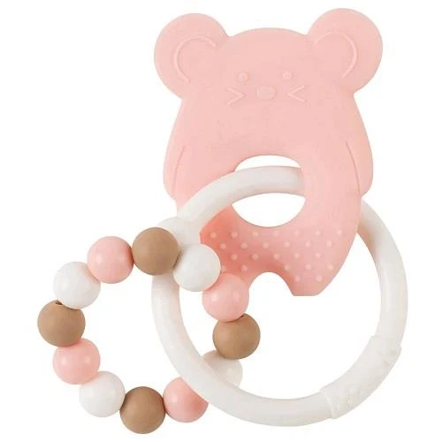 Nattou Silicone Teether Ring - Anneau de dentition en silicone (Pink Mouse/Souris Rose)