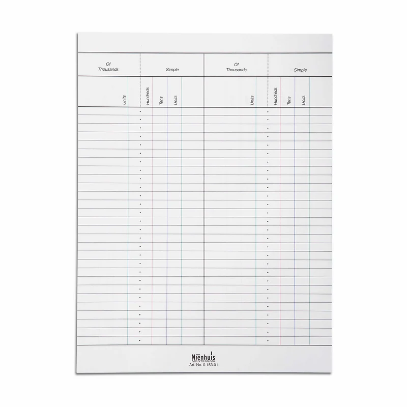 50 feuillets pour travail petit boulier - Nienhuis AMI