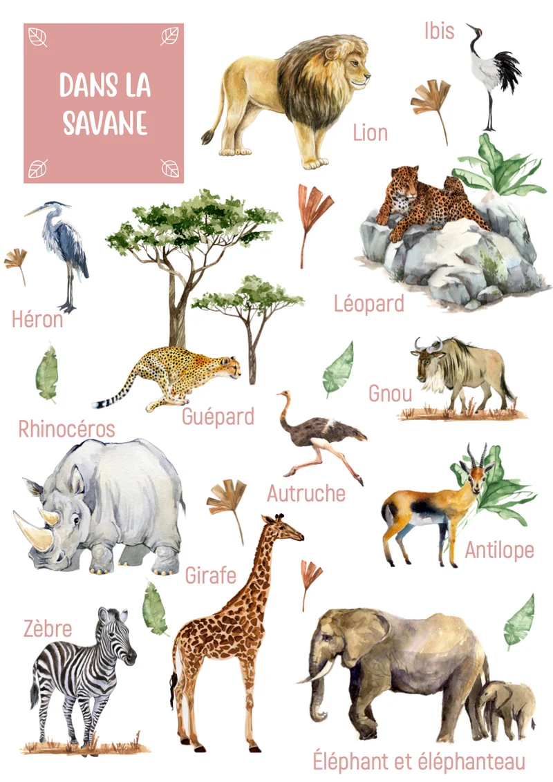 Posters des animaux de la savane
