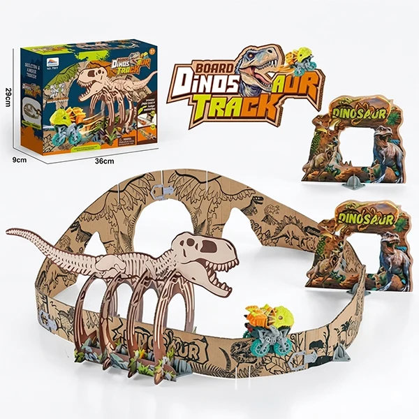 Circuit dinosaure en carton avec voiture
