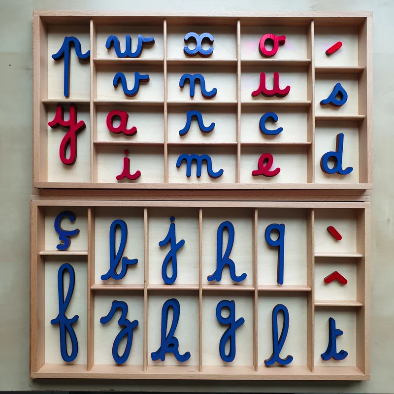 Pack MONTESSORI - lettres et digrammes Mobiles Cursifs Montessori et boîtes rangement