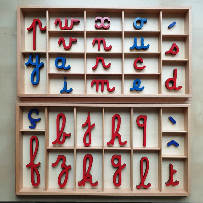 Pack MONTESSORI - lettres et digrammes Mobiles Cursifs Montessori et boîtes rangement