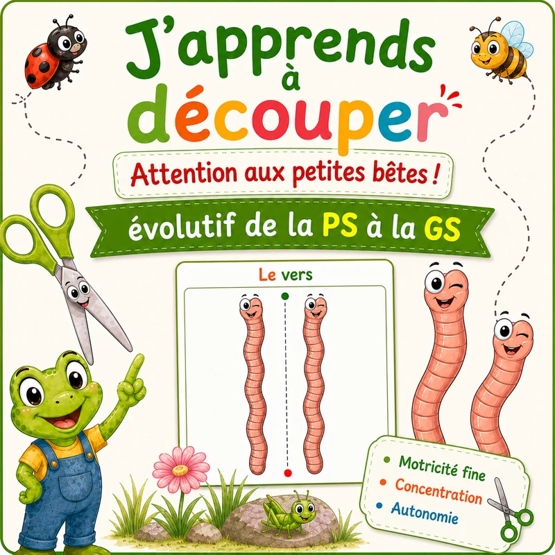Découpage Attention aux petites bêtes, Exercices de découpage numéro 1