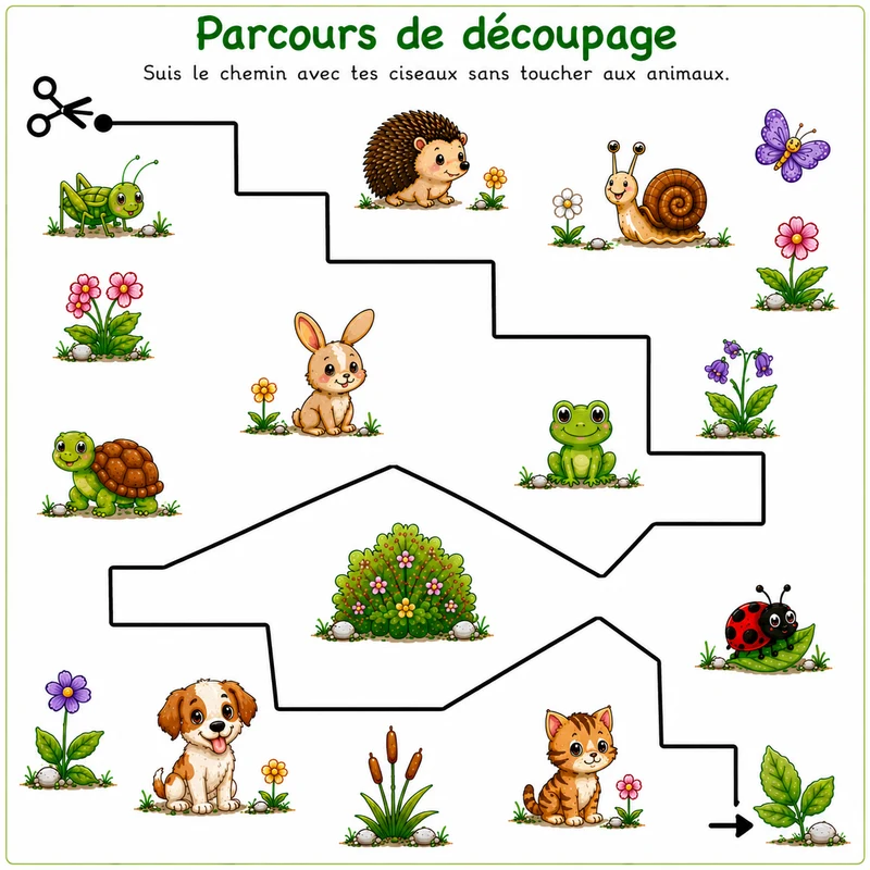 Découpage Attention aux petites bêtes, Exercices de découpage numéro 1