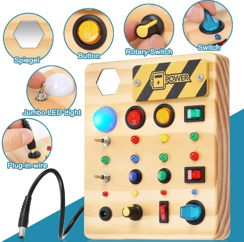 Planche interactif avec interrupteurs – Tableau d’Activités Éducatif Montessori avec Lumières LED