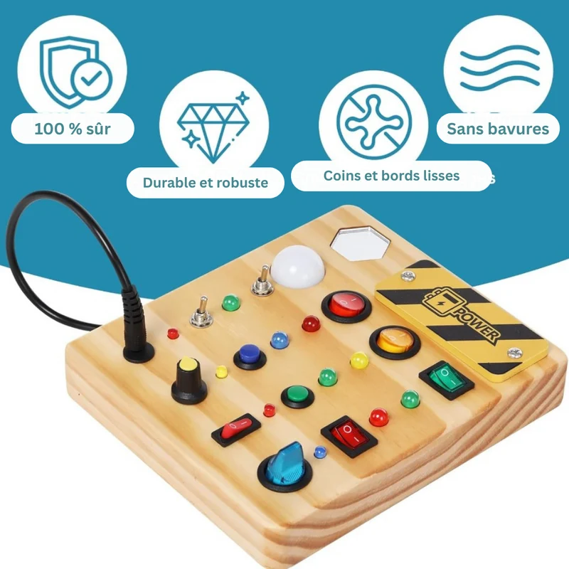 Planche interactif avec interrupteurs – Tableau d’Activités Éducatif Montessori avec Lumières LED