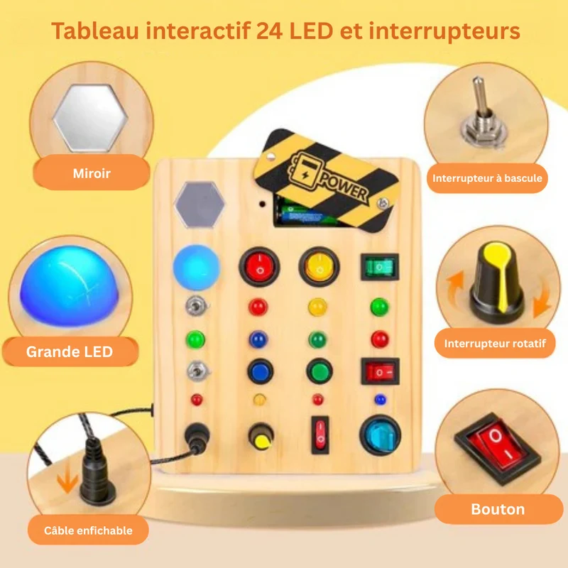Planche interactif avec interrupteurs – Tableau d’Activités Éducatif Montessori avec Lumières LED