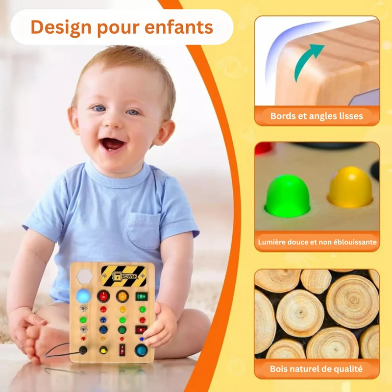Planche interactif avec interrupteurs – Tableau d’Activités Éducatif Montessori avec Lumières LED