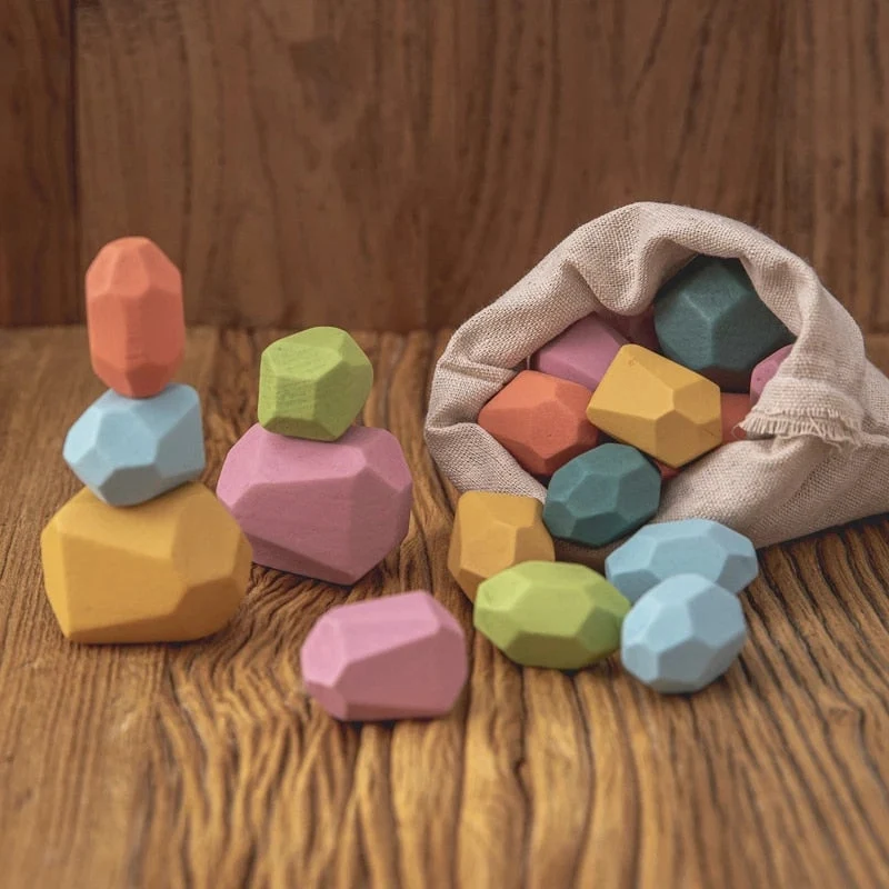 Pierres Empilables en Bois Montessori (18 Pièces) – Jeu d’Équilibre et de Motricité Fine Éducatif pour Enfants