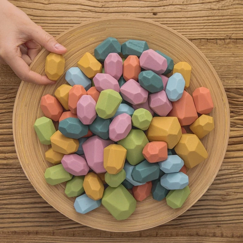 Pierres Empilables en Bois Montessori (18 Pièces) – Jeu d’Équilibre et de Motricité Fine Éducatif pour Enfants