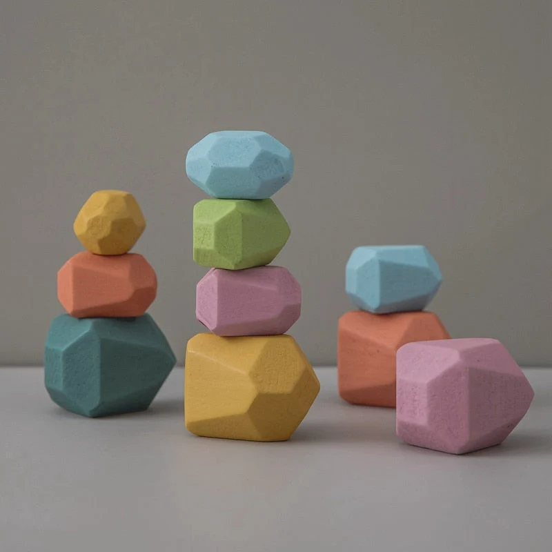 Pierres Empilables en Bois Montessori (18 Pièces) – Jeu d’Équilibre et de Motricité Fine Éducatif pour Enfants