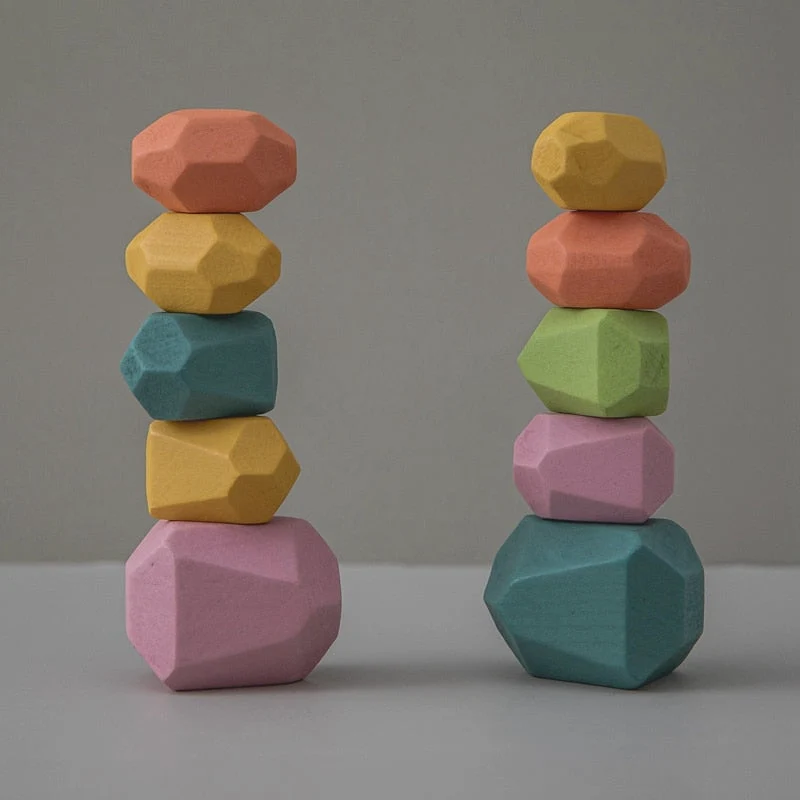 Pierres Empilables en Bois Montessori (18 Pièces) – Jeu d’Équilibre et de Motricité Fine Éducatif pour Enfants