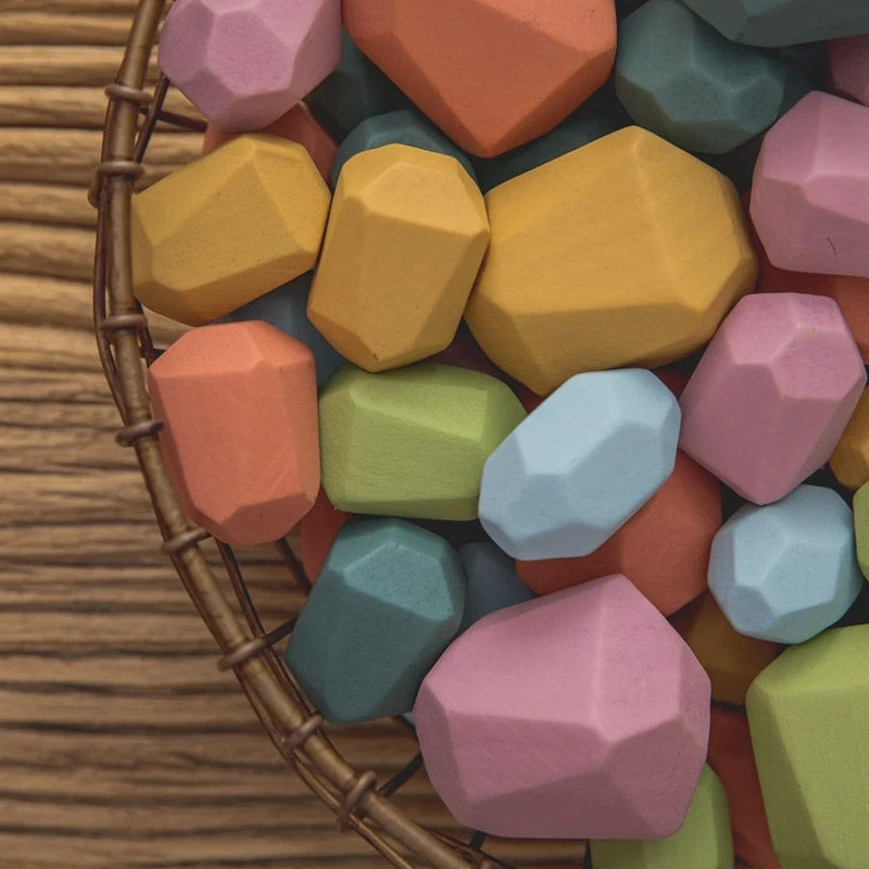 Pierres Empilables en Bois Montessori (18 Pièces) – Jeu d’Équilibre et de Motricité Fine Éducatif pour Enfants