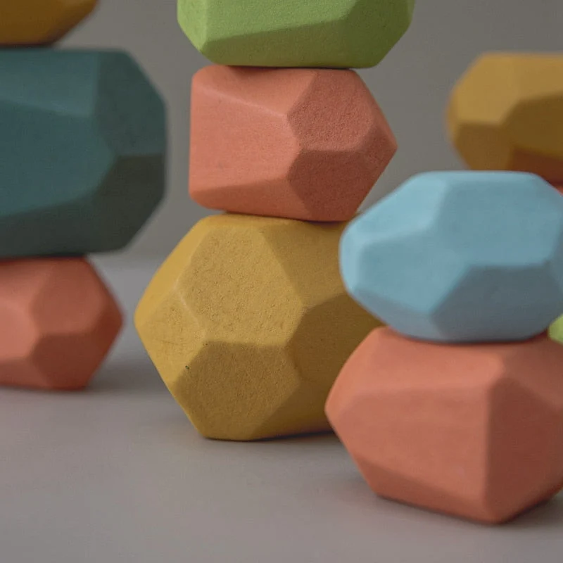 Pierres Empilables en Bois Montessori (18 Pièces) – Jeu d’Équilibre et de Motricité Fine Éducatif pour Enfants