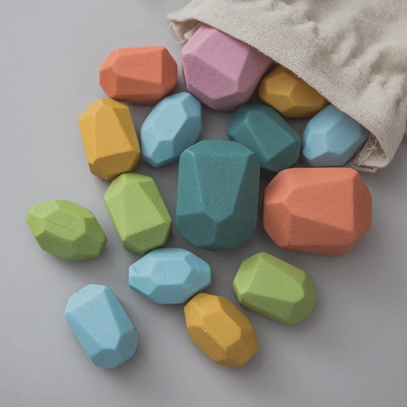 Pierres Empilables en Bois Montessori (18 Pièces) – Jeu d’Équilibre et de Motricité Fine Éducatif pour Enfants