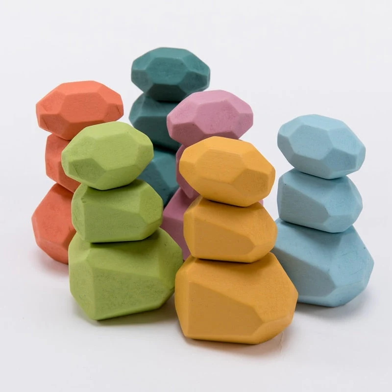Pierres Empilables en Bois Montessori (18 Pièces) – Jeu d’Équilibre et de Motricité Fine Éducatif pour Enfants