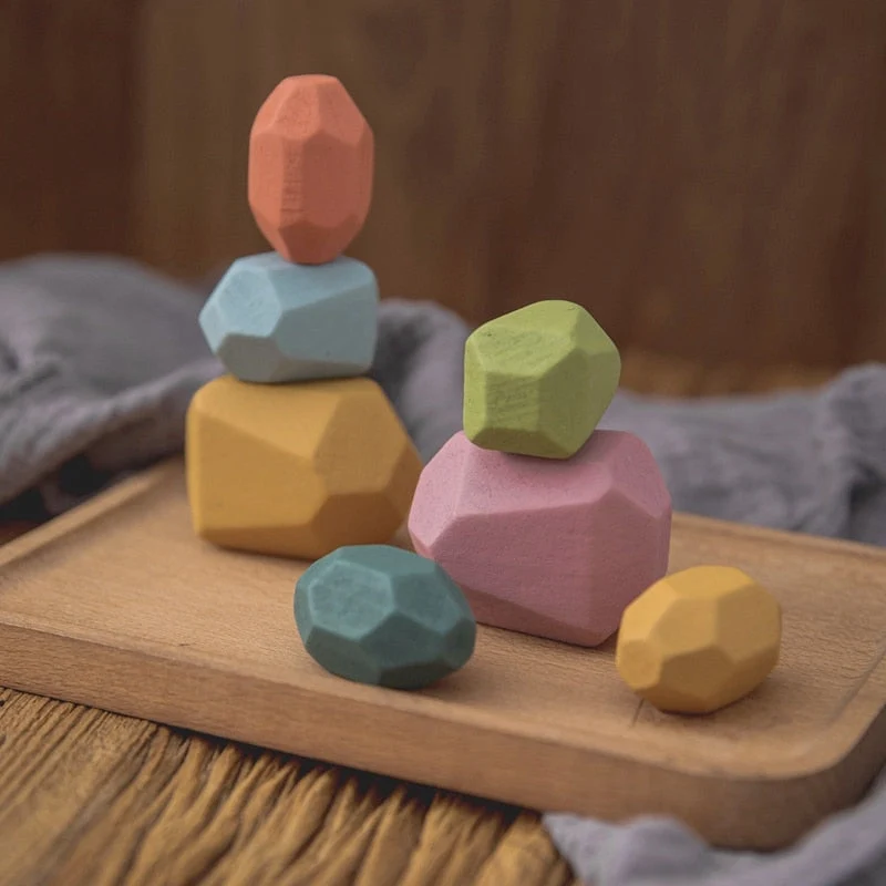 Pierres Empilables en Bois Montessori (18 Pièces) – Jeu d’Équilibre et de Motricité Fine Éducatif pour Enfants