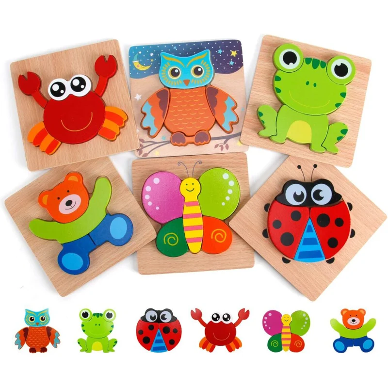 Puzzles Montessori en Bois — Lot de 6 Formes Géométriques | Dès 1 an