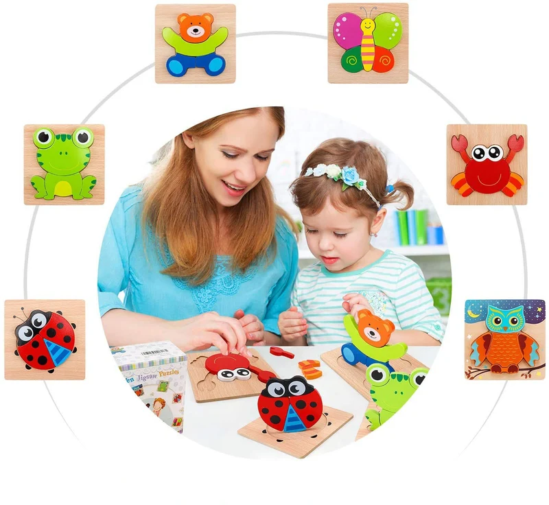 Puzzles Montessori en Bois — Lot de 6 Formes Géométriques | Dès 1 an