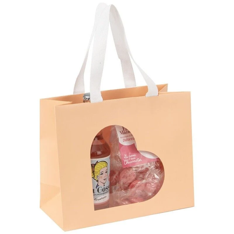 Sac cadeau carton fenêtre cœur rectangulaire – Box cadeau | Joy Cadeaux 22x10x18cm