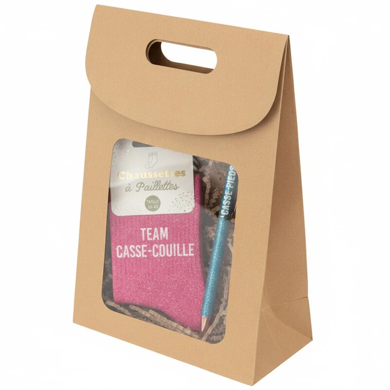 Pochette cadeau kraft avec fenêtre – Emballage cadeau | Joy Cadeaux 19 x 9 x 27 cm