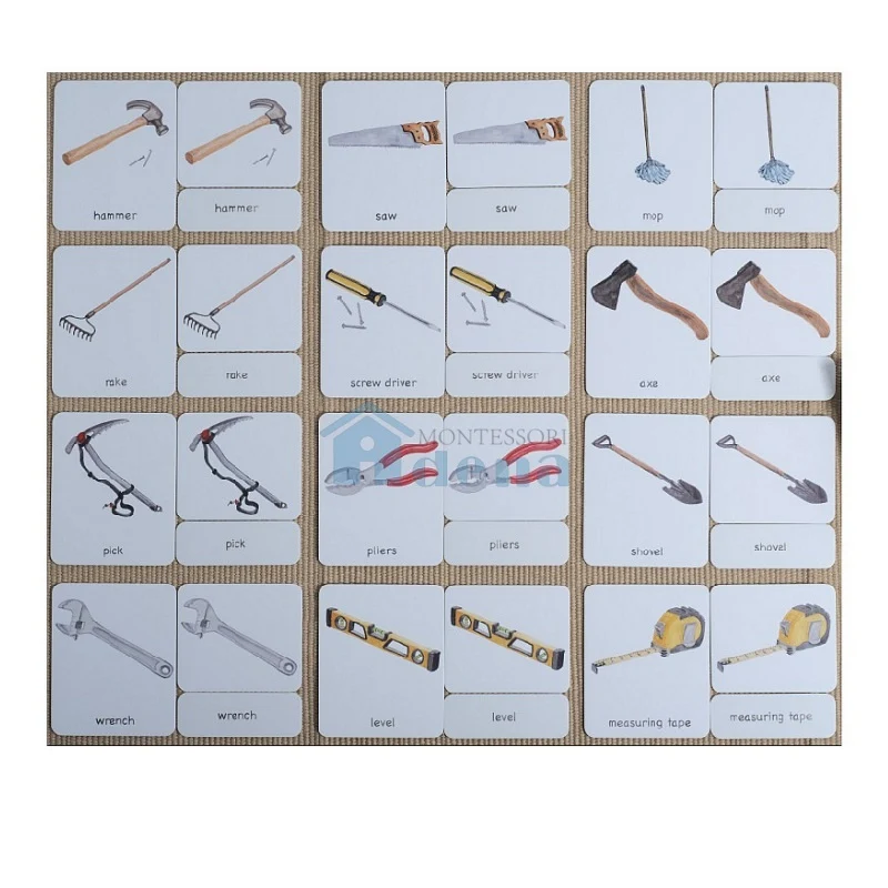 Adena Montessori Materials Tools 3-Part Cards English with Stand