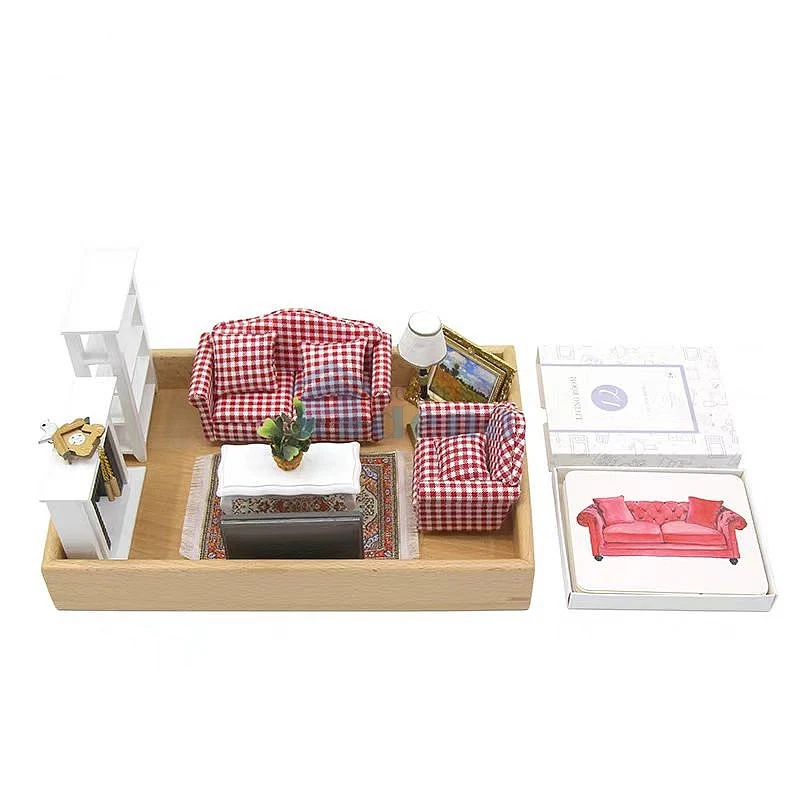 Adena Montessori Materials Objects With Similar Matching Cards -Living Room Tools with wooden tray