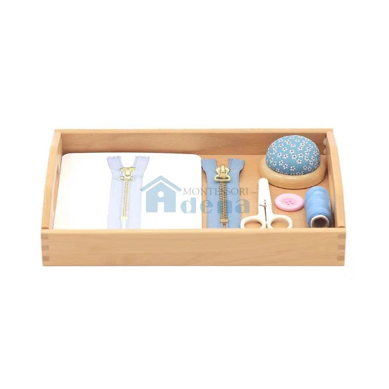 Adena Montessori Materials Objects With Identical Matching Cards -Sewing Materials with wooden tray