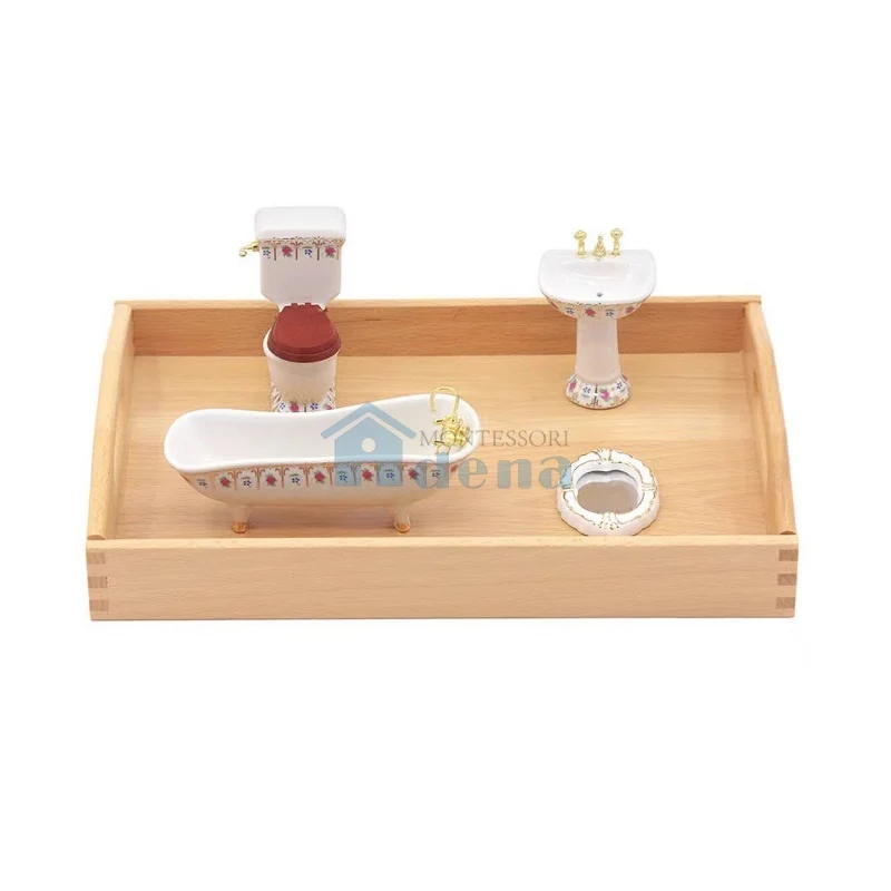 Adena Montessori Educational Materials Replicas Objects -Bathroom Tools with wooden tray