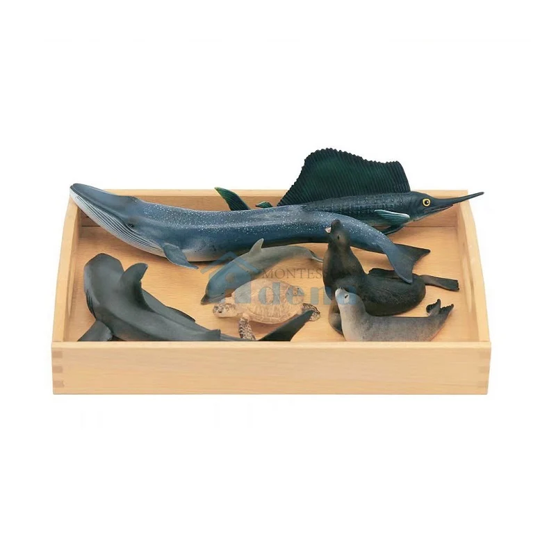 Adena Montessori Educational Materials Replicas Objects -Ocean Animals with wooden tray