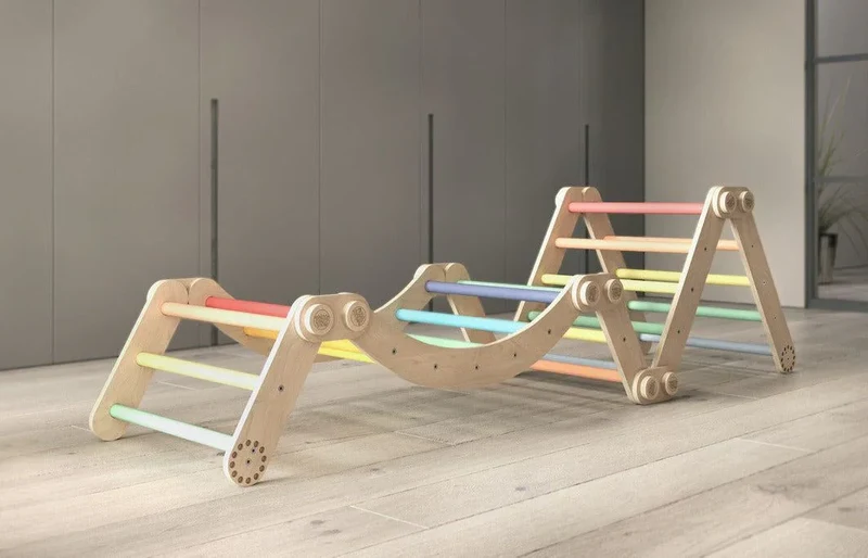 Maxi-Klettergerüst für Kinder (Set L mit Schaukel) Regenbogenfarben