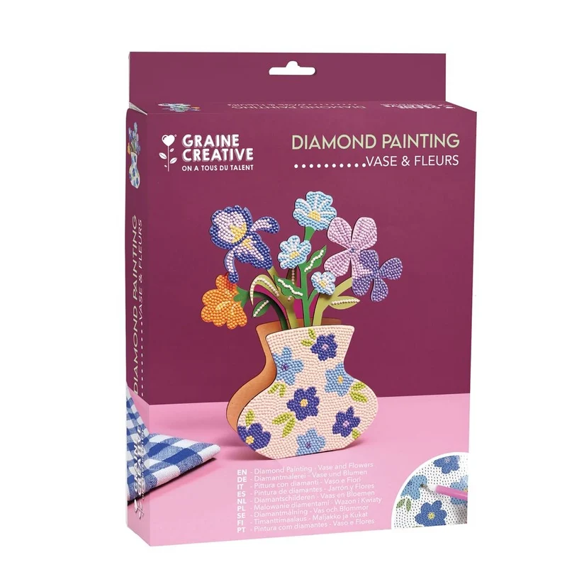Kit Vase et Fleurs à Strasser Bleu – Diamond Painting Déco DIY